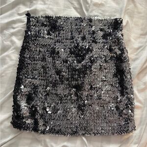 Forever 21 Black and Silver Sequin Mini Skirt